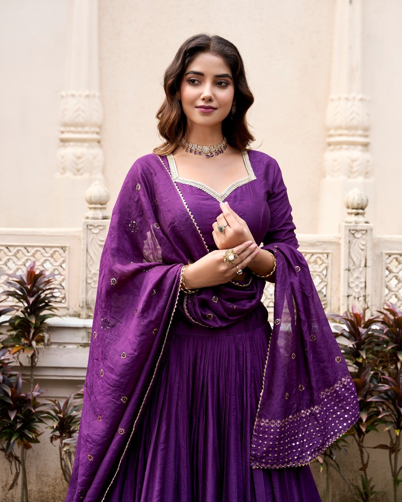 Party Wear Purple Color Pure Chanderi With Zari Weaving Work Border Designer Lehenga Choli