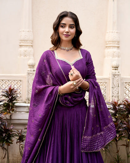 Party Wear Purple Color Pure Chanderi With Zari Weaving Work Border Designer Lehenga Choli