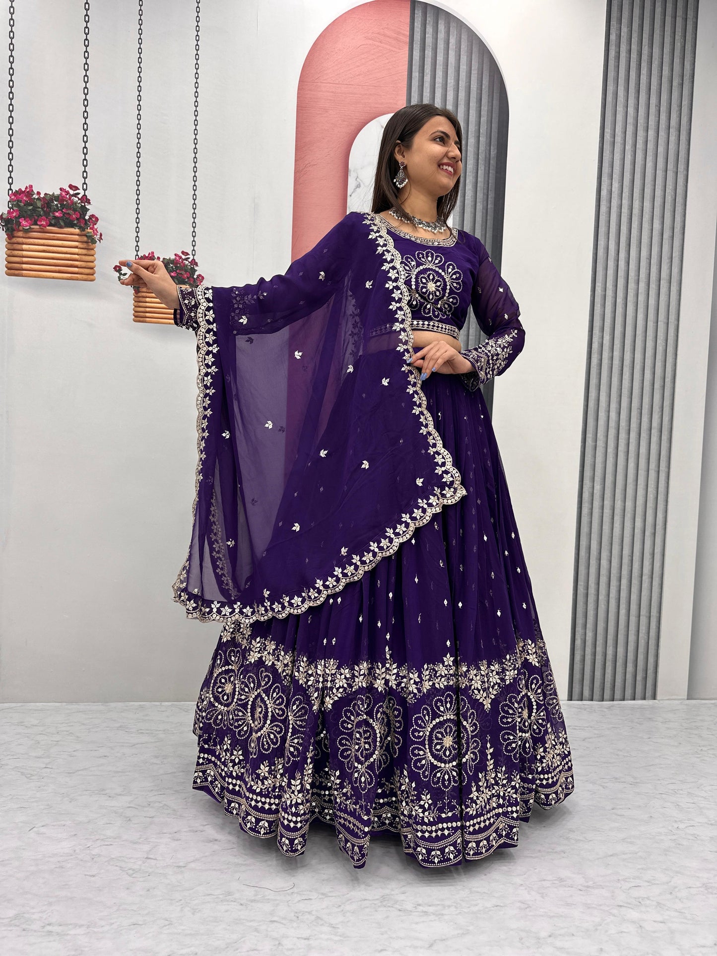 Exclusive Blue Color Heavy Faux Georgette Heavy Embroidery 7 mm Sequence Work Designer Lehenga Choli