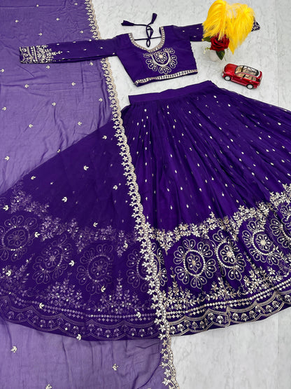 Exclusive Blue Color Heavy Faux Georgette Heavy Embroidery 7 mm Sequence Work Designer Lehenga Choli