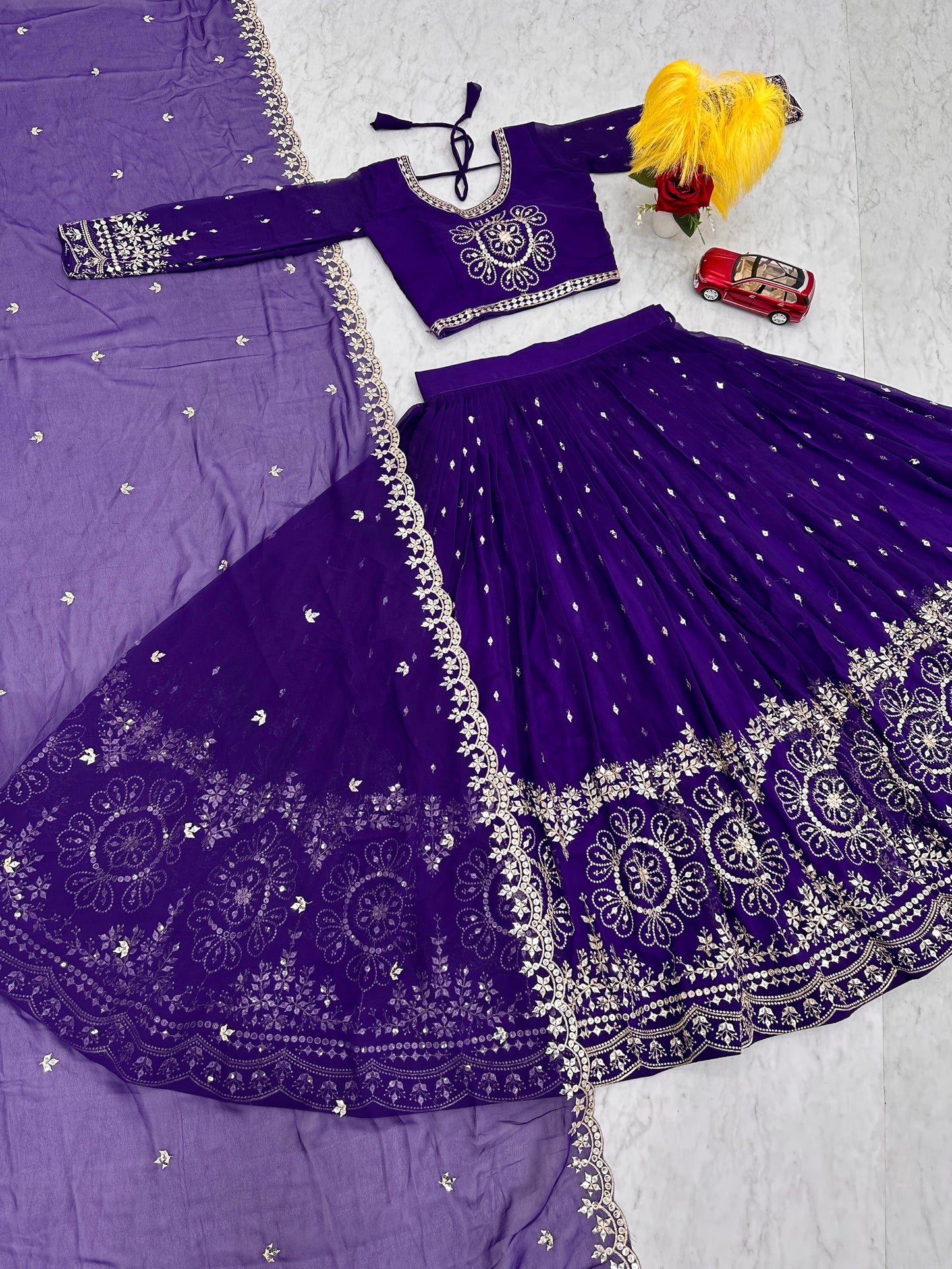 Exclusive Blue Color Heavy Faux Georgette Heavy Embroidery 7 mm Sequence Work Designer Lehenga Choli