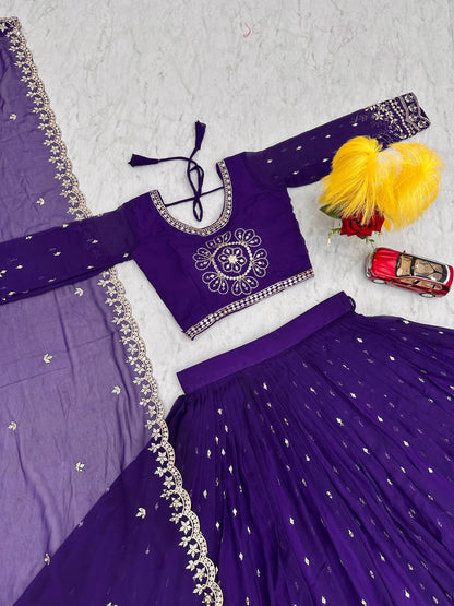 Exclusive Blue Color Heavy Faux Georgette Heavy Embroidery 7 mm Sequence Work Designer Lehenga Choli