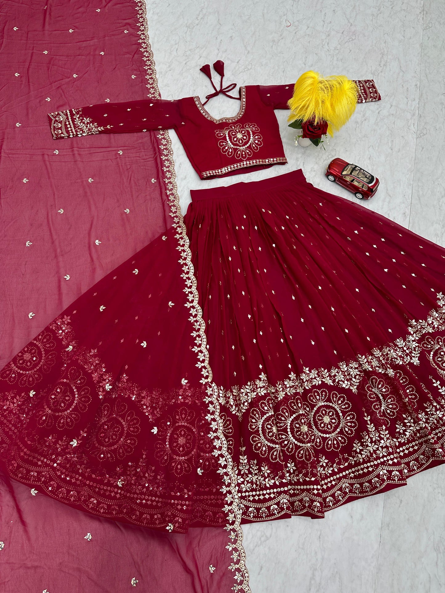 Exclusive Maroon Color Heavy Faux Georgette Heavy Embroidery 7 mm Sequence Work Designer Lehenga Choli
