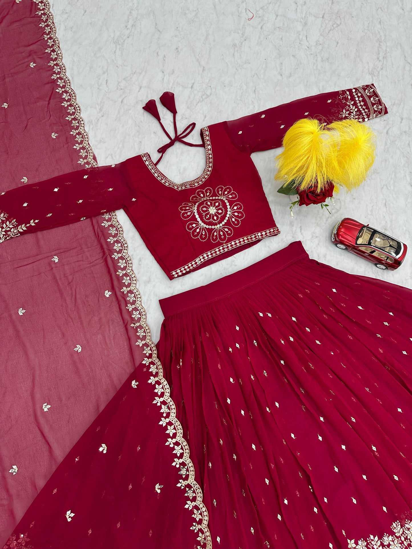 Exclusive Maroon Color Heavy Faux Georgette Heavy Embroidery 7 mm Sequence Work Designer Lehenga Choli