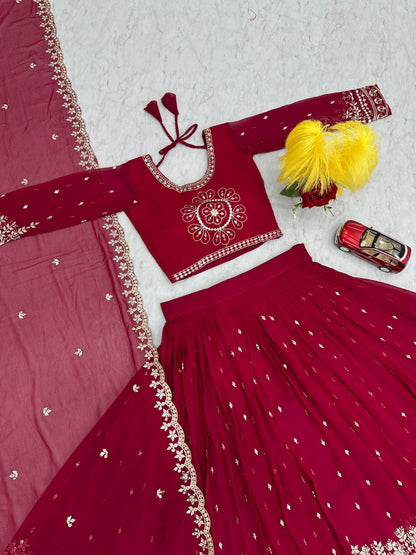 Exclusive Maroon Color Heavy Faux Georgette Heavy Embroidery 7 mm Sequence Work Designer Lehenga Choli