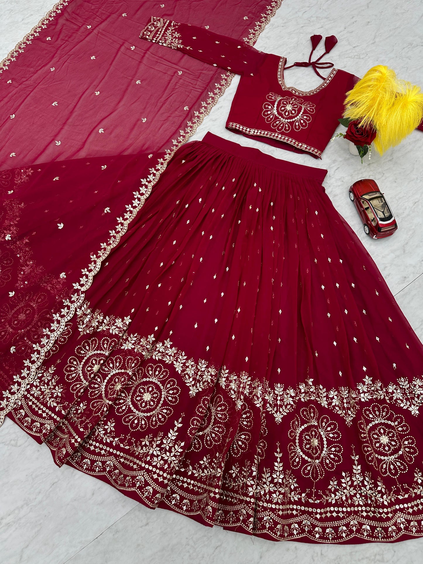Exclusive Maroon Color Heavy Faux Georgette Heavy Embroidery 7 mm Sequence Work Designer Lehenga Choli
