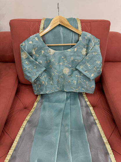 Fashionable Sky Blue Heavy Jimmy Chu Fancy Lace With Sequence Work Designer Saree