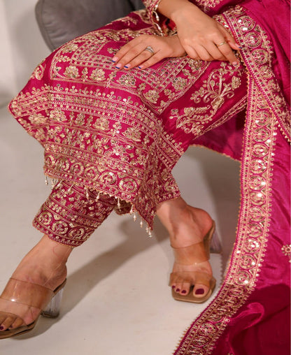 Latest Pink Color Chinon And Coding Sequence Embroidery Work Designer Salwar Suit