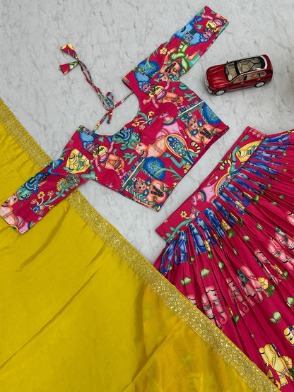 Beautiful Designer Pink Color Kalamkari Printed Lehenga Choli