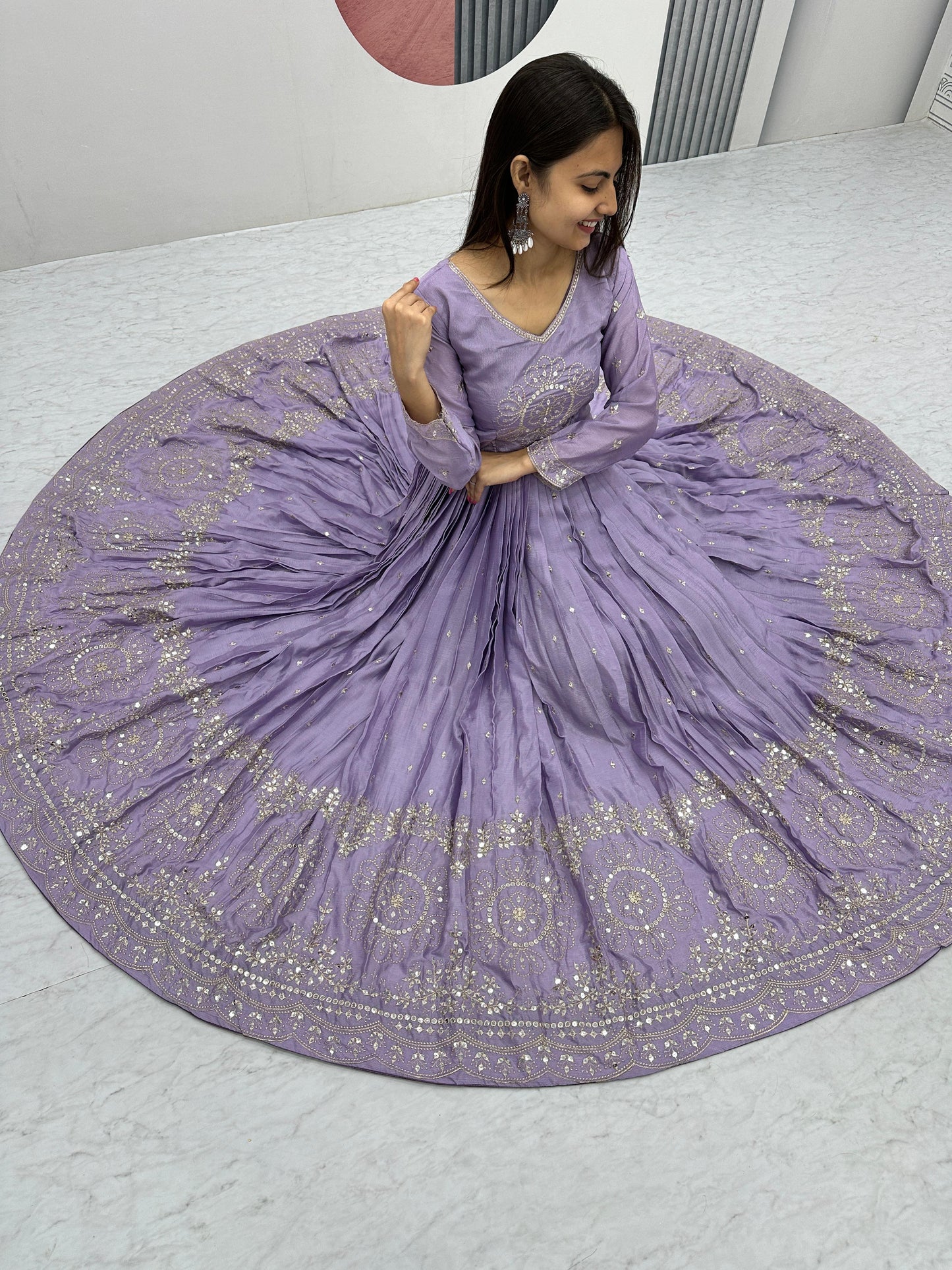 Classy Lavender Color Pure Chinon And Heavy Embroidery 7mm Sequence Work Designer Gown