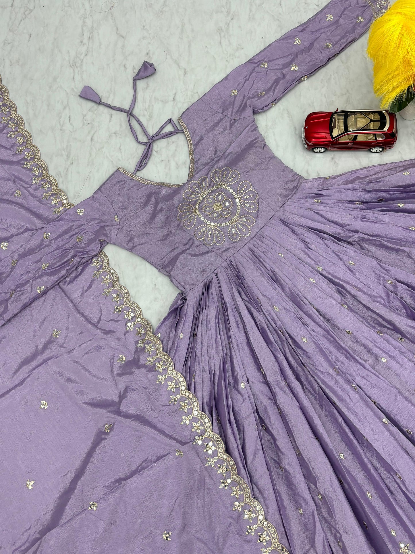 Classy Lavender Color Pure Chinon And Heavy Embroidery 7mm Sequence Work Designer Gown