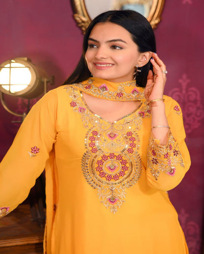 Haldi Wear Yellow Color Faux Georgette And Sequence Embroidery Work Beautiful Salwar Suit