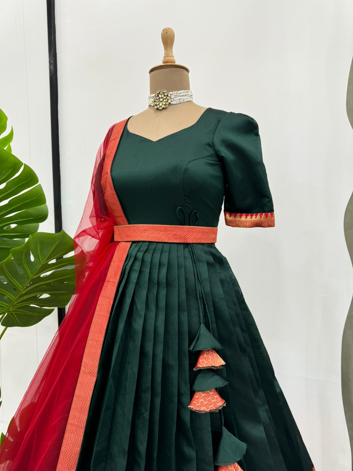 Fancy Designer Green Color Jacquard Silk Beautiful Gown