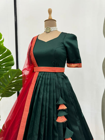 Fancy Designer Green Color Jacquard Silk Beautiful Gown