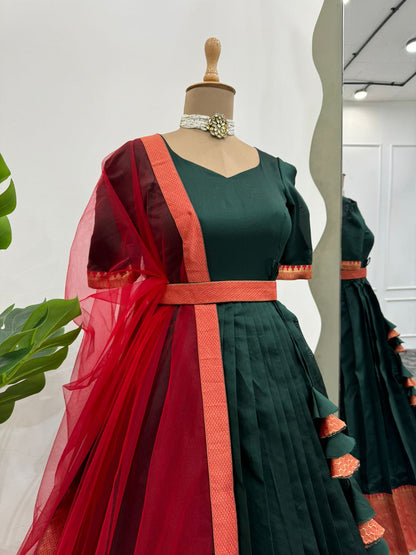 Fancy Designer Green Color Jacquard Silk Beautiful Gown