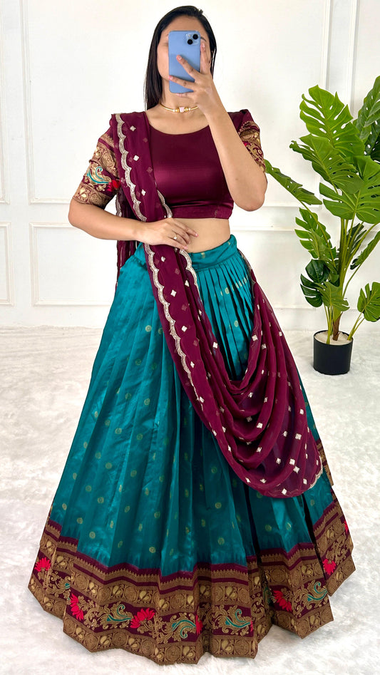 Beautiful Designer Green Color Jacquard Silk Lehenga Choli