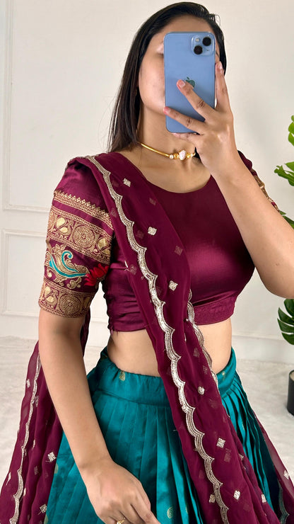 Beautiful Designer Green Color Jacquard Silk Lehenga Choli