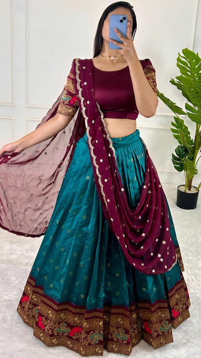 Beautiful Designer Green Color Jacquard Silk Lehenga Choli