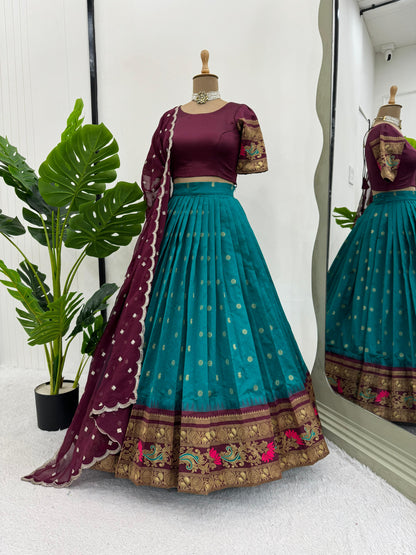Beautiful Designer Green Color Jacquard Silk Lehenga Choli
