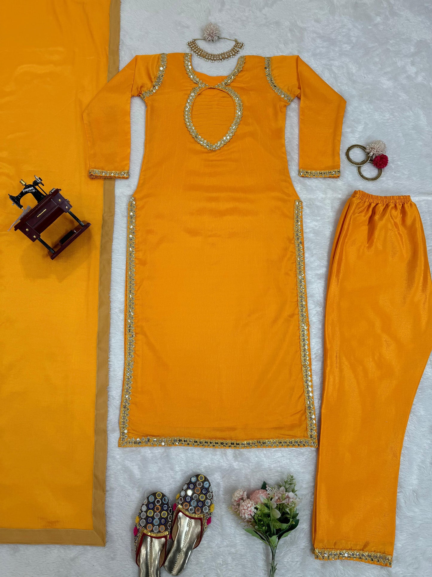 Exclusive Yellow Color Chinon Silk Thread With 9mm Sequence Work Salwar Suit