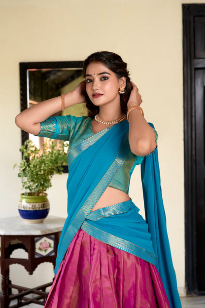 South Indian Wear Pink Color Kanchipuram Zari Weaving Work Designer Lehenga Choli