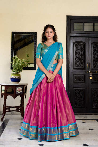 South Indian Wear Pink Color Kanchipuram Zari Weaving Work Designer Lehenga Choli