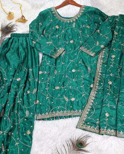 Demanding Aqua Green Color Chinon With Sequence Embroidery Work Designer Sharara Suit