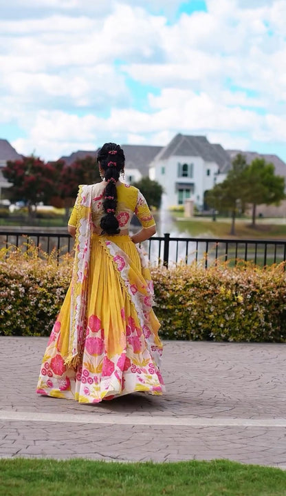 Latest Designer Yellow Color Cotton With Floral Printed Beautiful Lehenga Choli