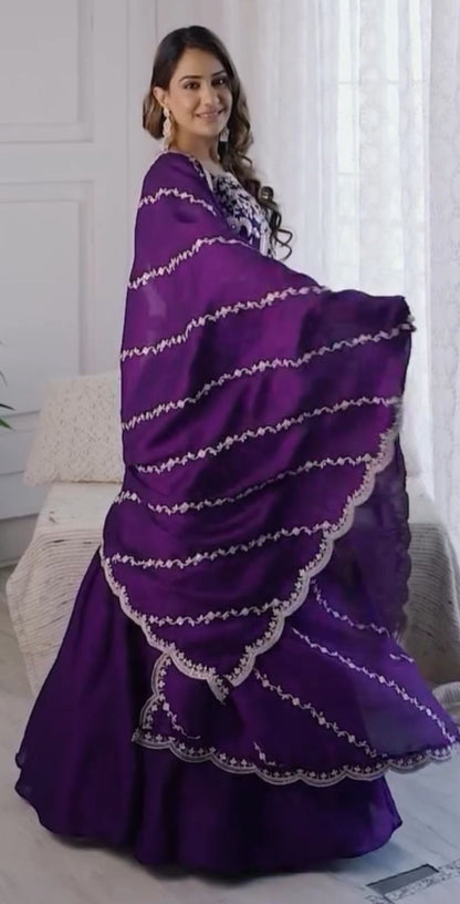 Exclusive Royal Blue Color Chinon With Heavy Embroidery Thread Work Beautiful Gown