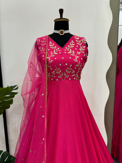 Mesmerizing Pink Color Chinon Silk And  Thread With 9mm Sequence Work Designer Gown