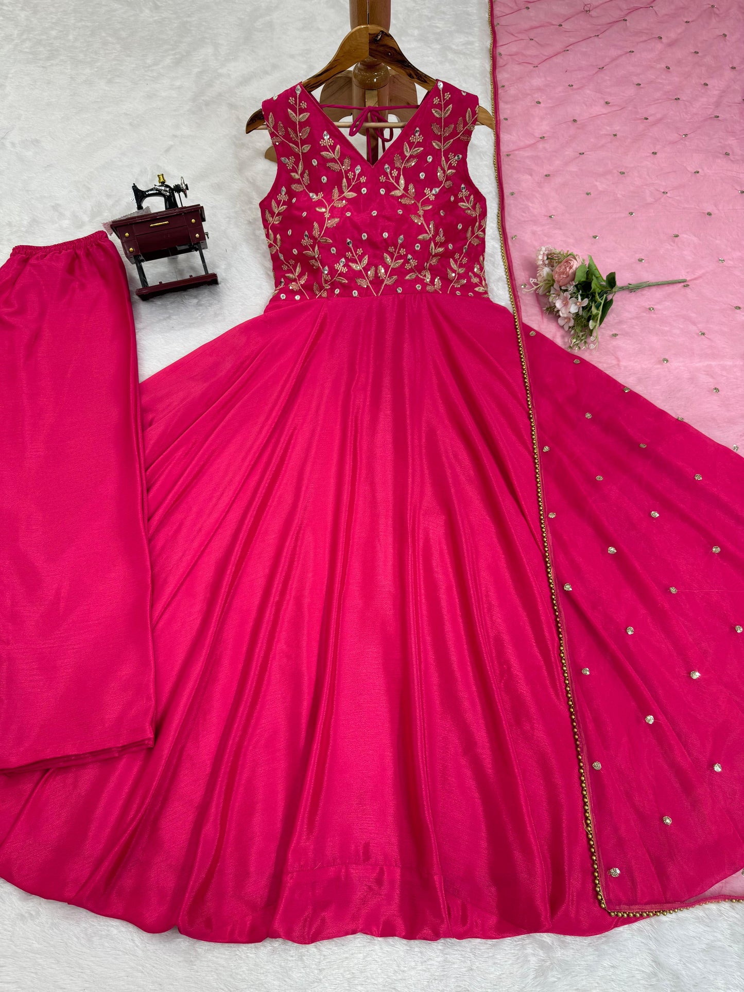 Mesmerizing Pink Color Chinon Silk And  Thread With 9mm Sequence Work Designer Gown