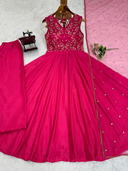 Mesmerizing Pink Color Chinon Silk And  Thread With 9mm Sequence Work Designer Gown