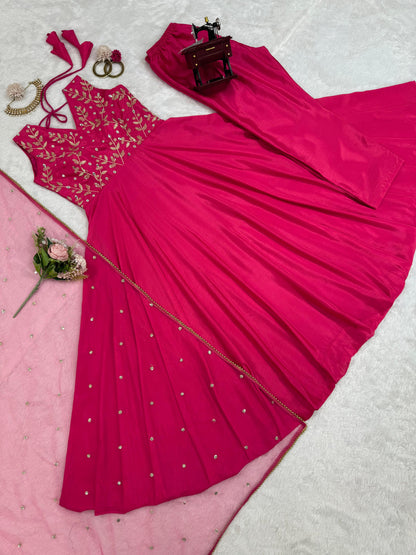 Mesmerizing Pink Color Chinon Silk And  Thread With 9mm Sequence Work Designer Gown