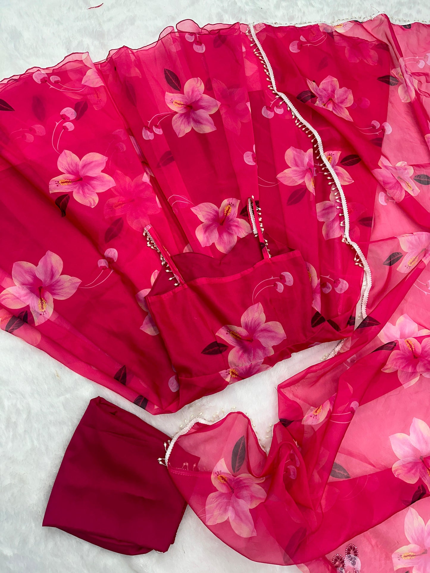 Festive Wear Pink Color Digital Flower Printed Organza Silk Anarkali Suit