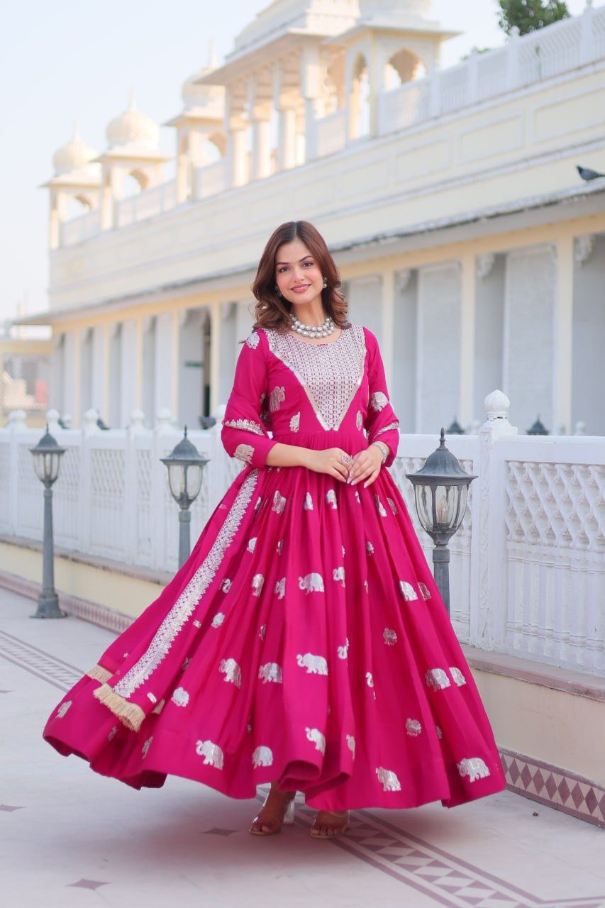 Fashionable Georgette Sequence Work Pink Color Gown