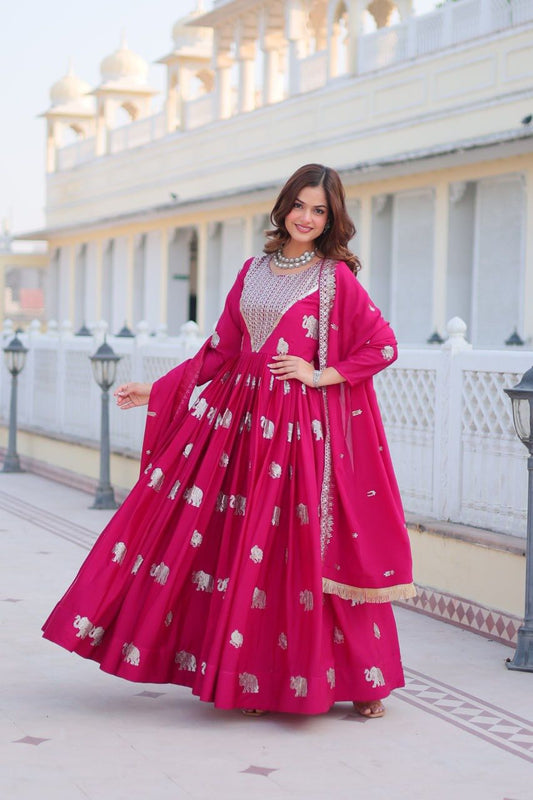 Fashionable Georgette Sequence Work Pink Color Gown
