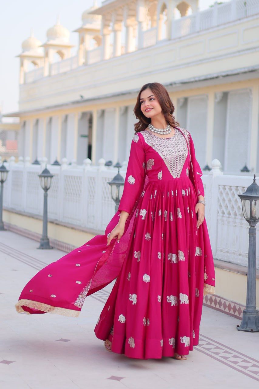 Fashionable Georgette Sequence Work Pink Color Gown