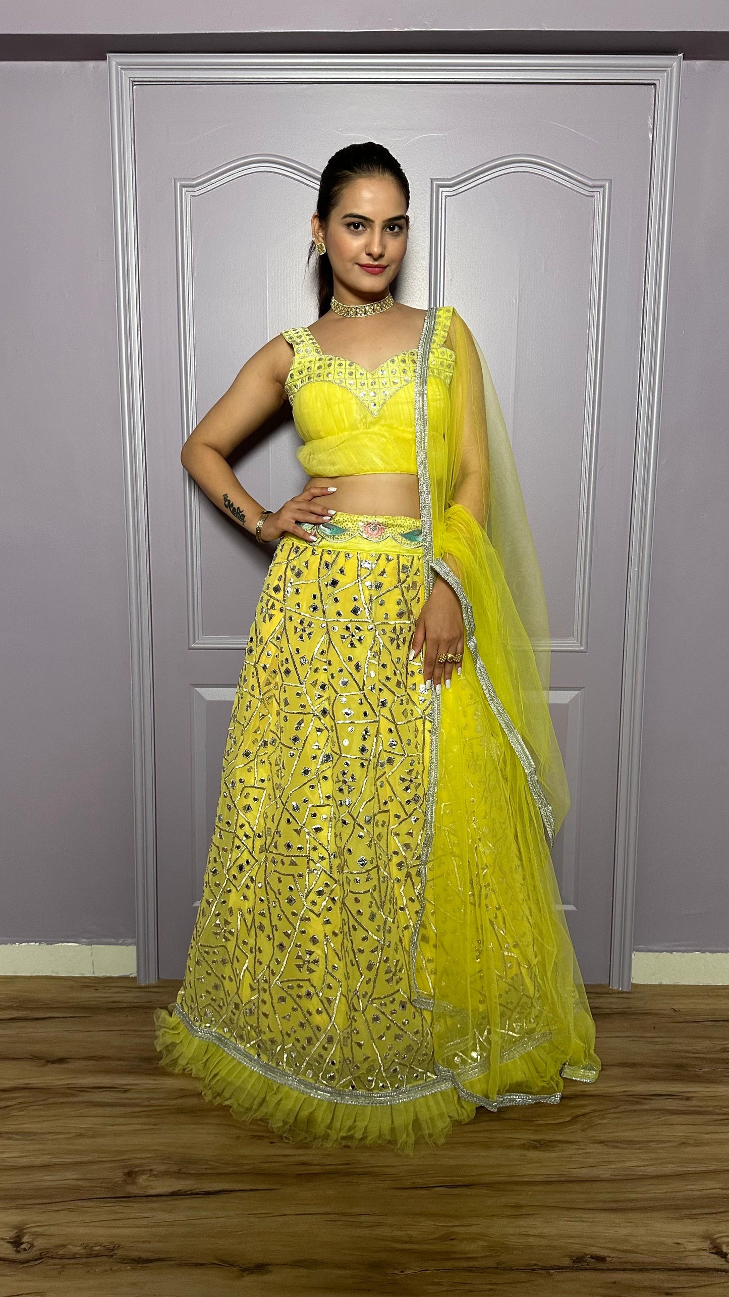 Haldi Wear Yellow Color Georgette Lehenga With Zari And Foil Paper Work And Net Ruffle Border Beautiful Lehenga Choli