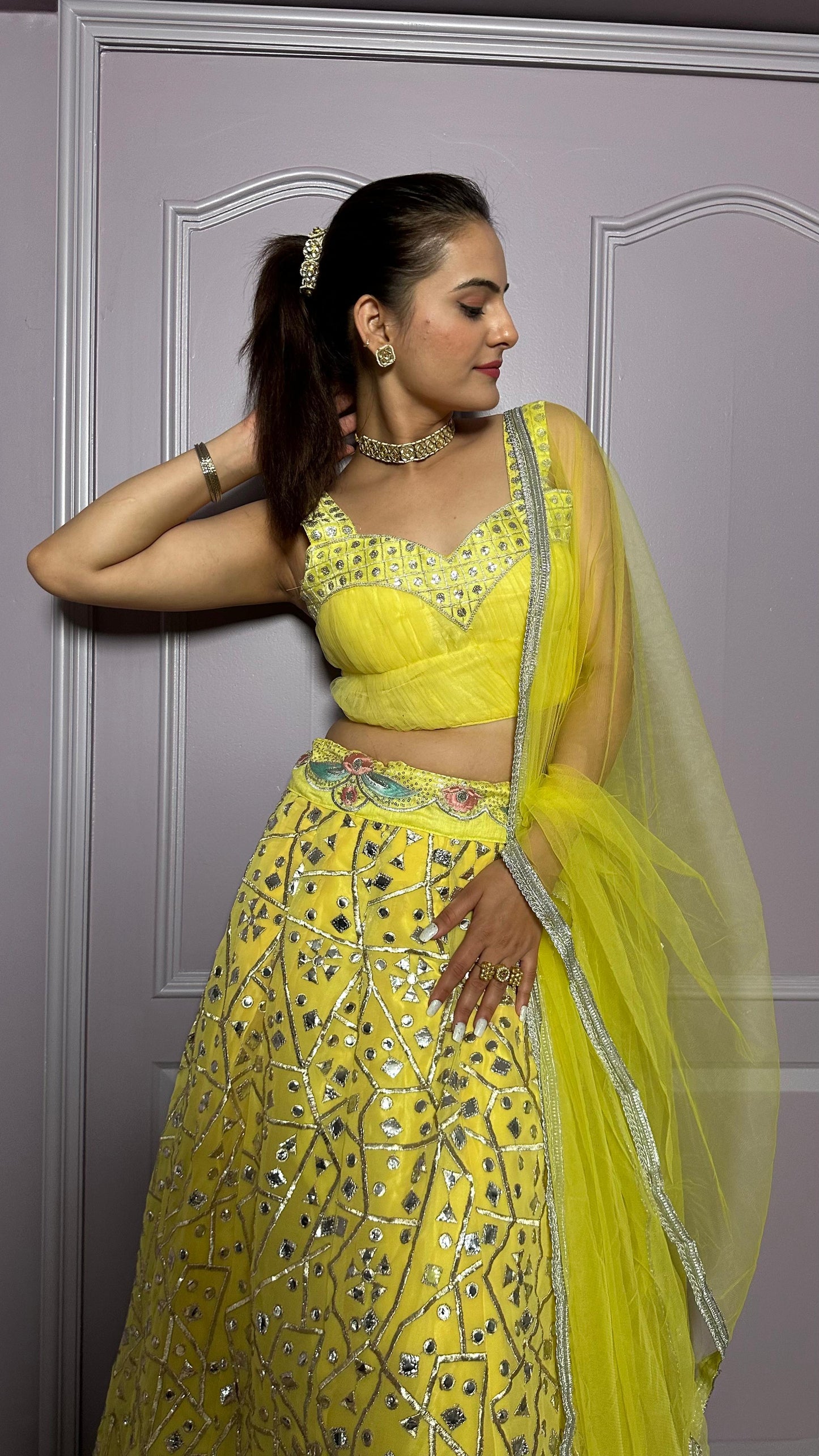 Haldi Wear Yellow Color Georgette Lehenga With Zari And Foil Paper Work And Net Ruffle Border Beautiful Lehenga Choli