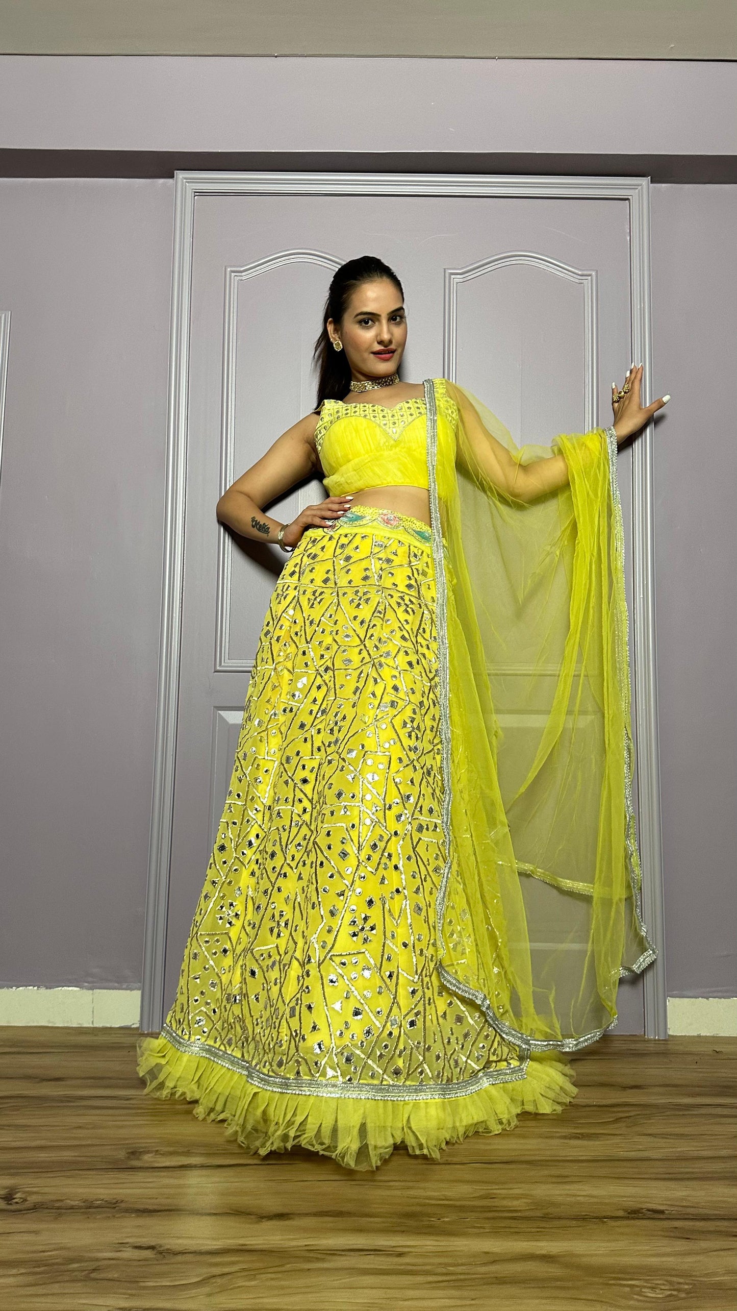 Haldi Wear Yellow Color Georgette Lehenga With Zari And Foil Paper Work And Net Ruffle Border Beautiful Lehenga Choli