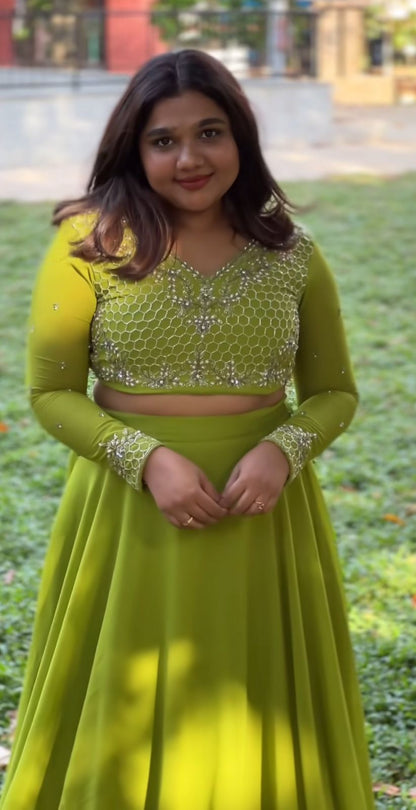 Attractive Green Color Faux Georgette With Heavy Embroidery Sequence Work Designer Gown