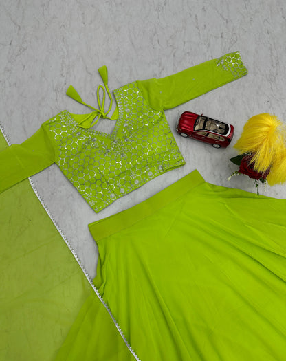 Attractive Green Color Faux Georgette With Heavy Embroidery Sequence Work Designer Gown