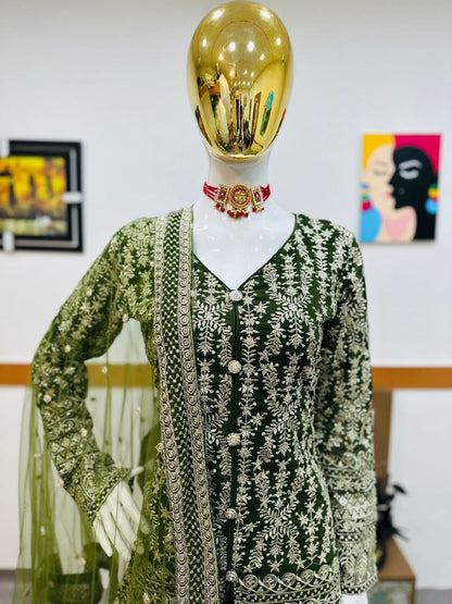 Wedding Wear Sequence Work Green Color Sharara Suit