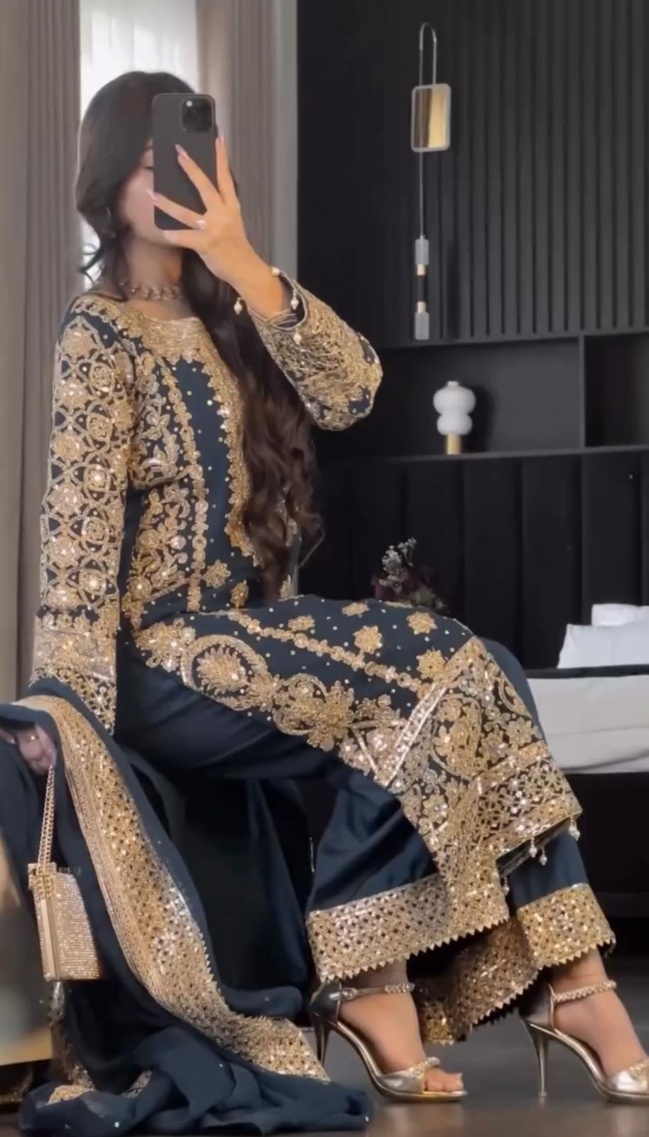 Fancy  Blue Color Georgette Revet Moti Salwar Suit