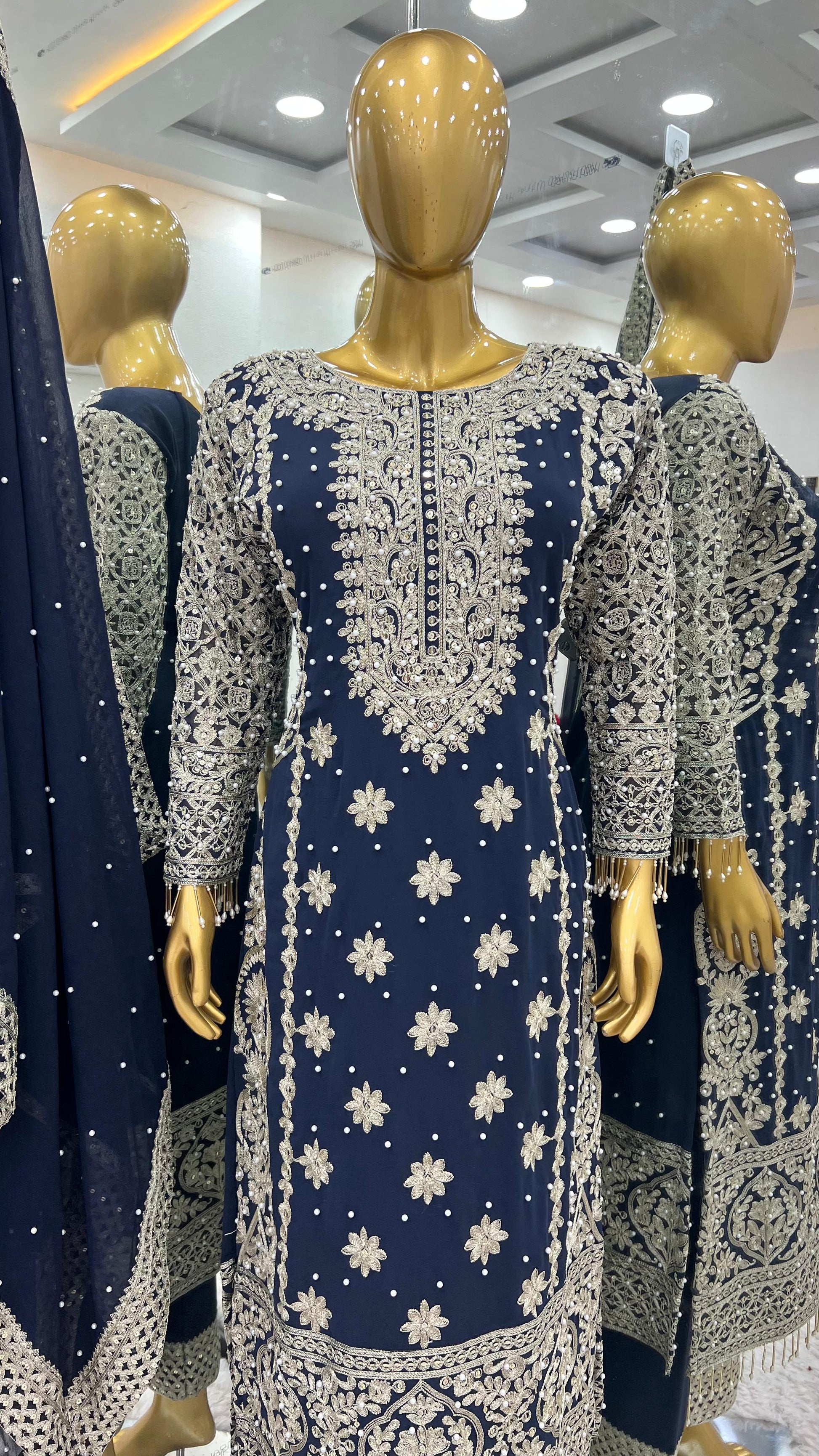 Fancy  Blue Color Georgette Revet Moti Salwar Suit