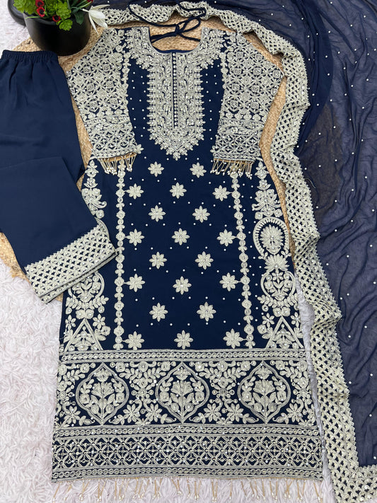 Fancy  Blue Color Georgette Revet Moti Salwar Suit