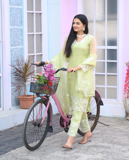 Ceremony Wear Light Green Color Organza With Sequence Embroidery Work Designer Salwar Suit