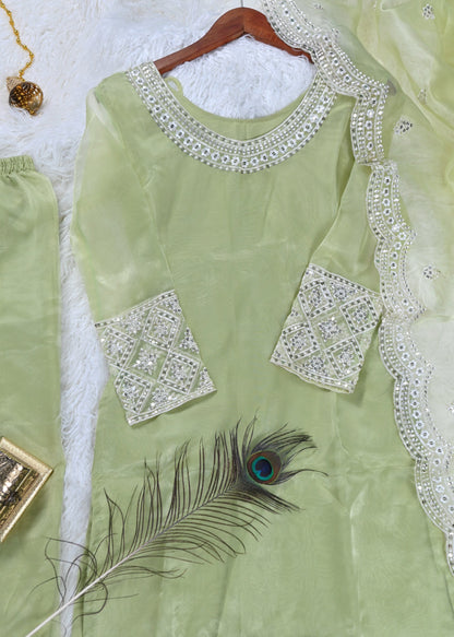 Ceremony Wear Light Green Color Organza With Sequence Embroidery Work Designer Salwar Suit