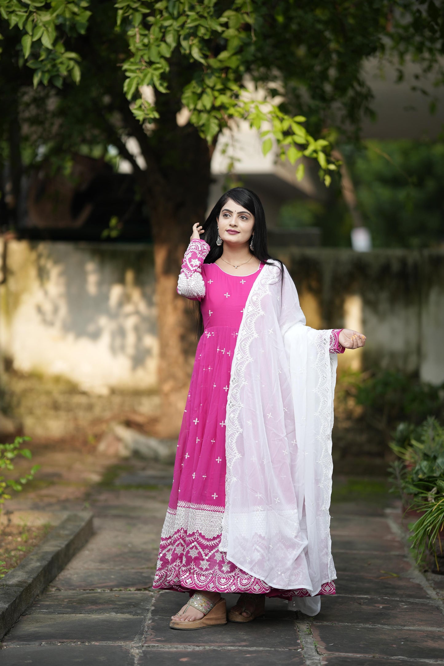 Festive Wear Pink Color Faux Georgette Fabric With All Over Embroidery Work Designer Gown
