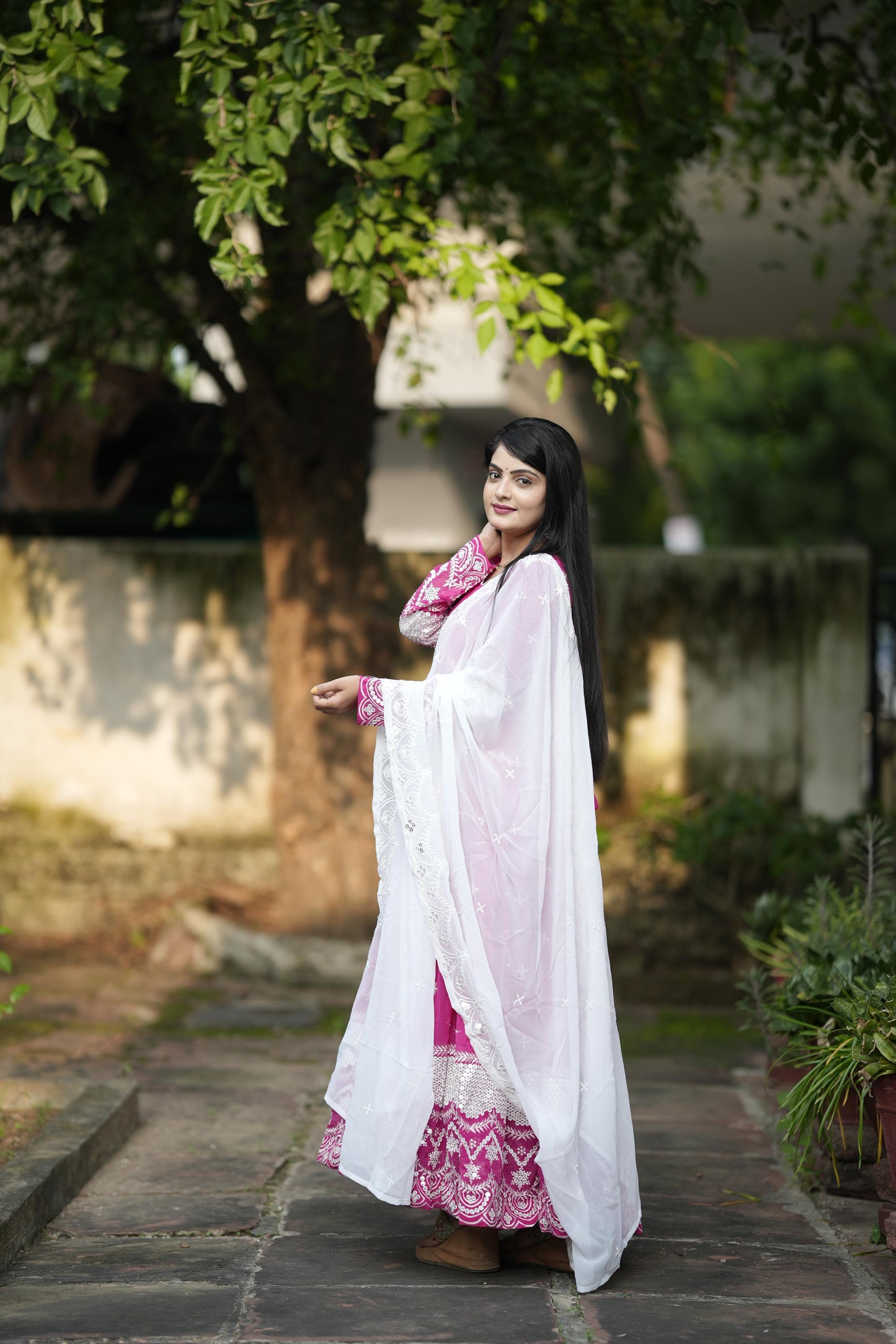 Festive Wear Pink Color Faux Georgette Fabric With All Over Embroidery Work Designer Gown
